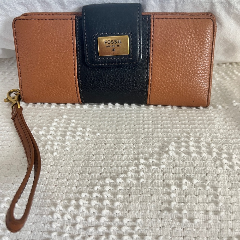 Vintage Fossil Womens Bifold Wristley Brown Tan Two-tone Snap
